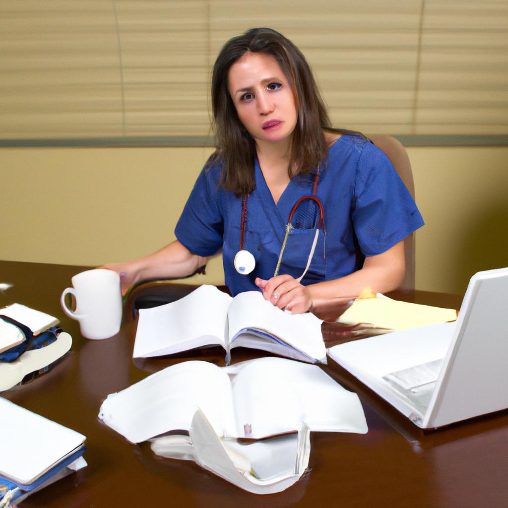 A dedicated nurse practitioner student immersed in online studies and research.
